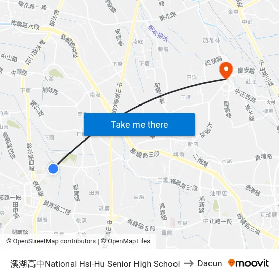 Hsi-Hu Senior High School to Dacun map