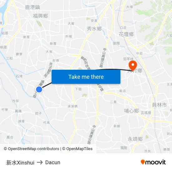 新水Xinshui to Dacun map