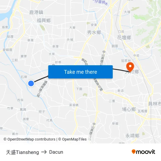 天盛Tiansheng to Dacun map