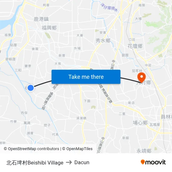 北石埤村Beishibi Village to Dacun map