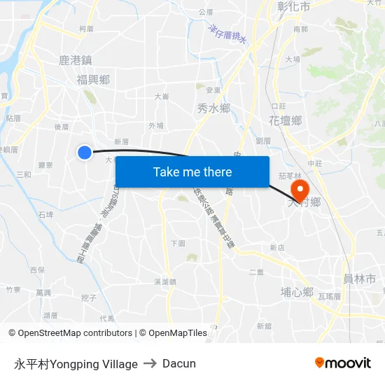 永平村Yongping Village to Dacun map