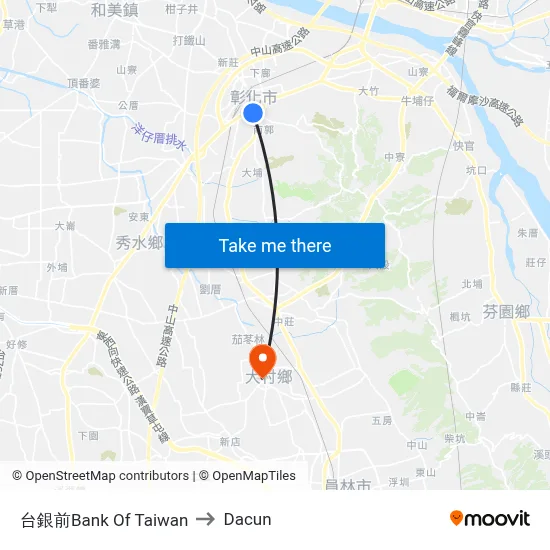台銀前Bank Of Taiwan to Dacun map