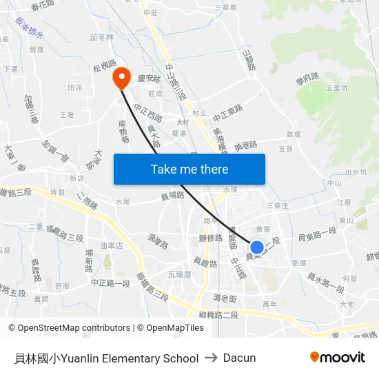 員林國小Yuanlin Elementary School to Dacun map