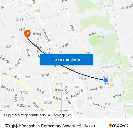Dongshan Elementary School to Dacun map