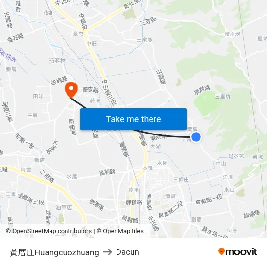 黃厝庄Huangcuozhuang to Dacun map