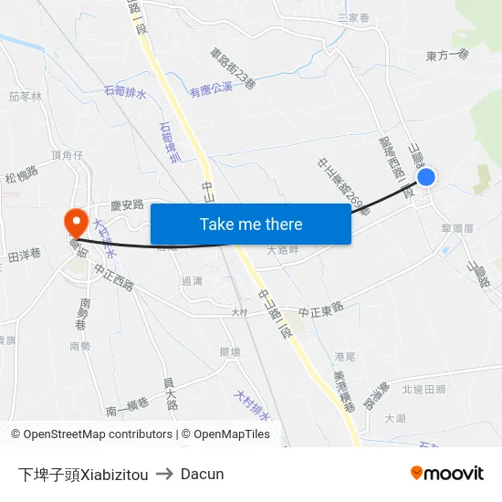 下埤子頭Xiabizitou to Dacun map