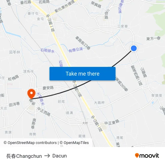 長春Changchun to Dacun map