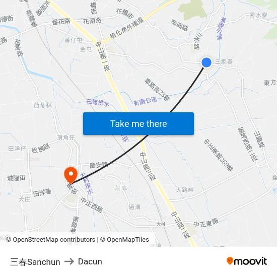 三春Sanchun to Dacun map