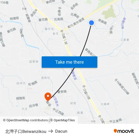 北灣子口Beiwanzikou to Dacun map