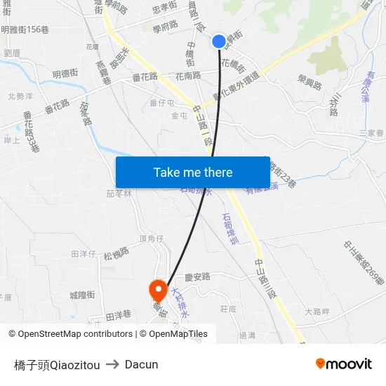 Qiaozitou to Dacun map