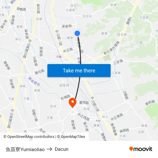 魚苗寮Yumiaoliao to Dacun map