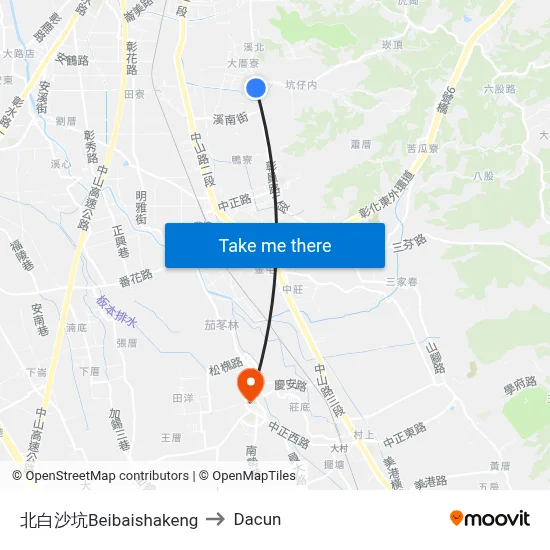北白沙坑Beibaishakeng to Dacun map