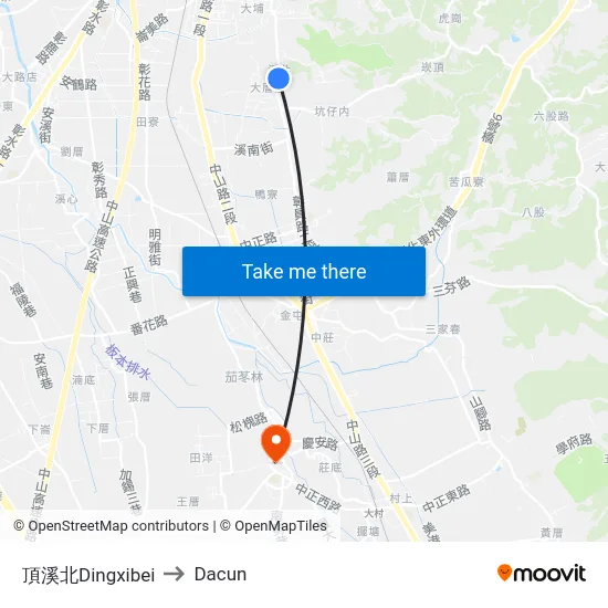 頂溪北Dingxibei to Dacun map