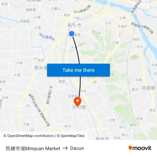 民權市場Minquan Market to Dacun map