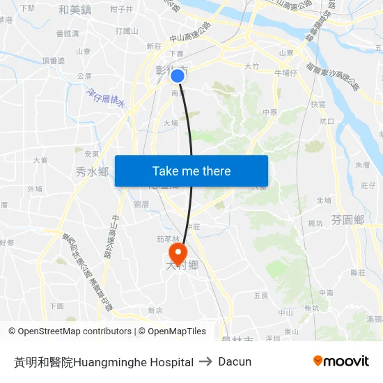 黃明和醫院Huangminghe Hospital to Dacun map