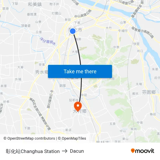 彰化站Changhua Station to Dacun map
