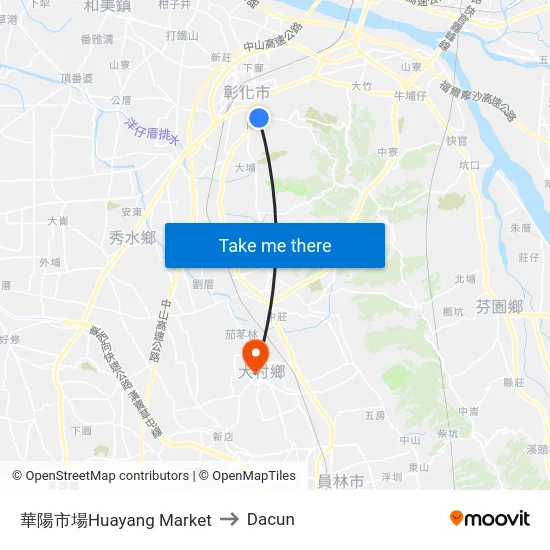 華陽市場Huayang Market to Dacun map