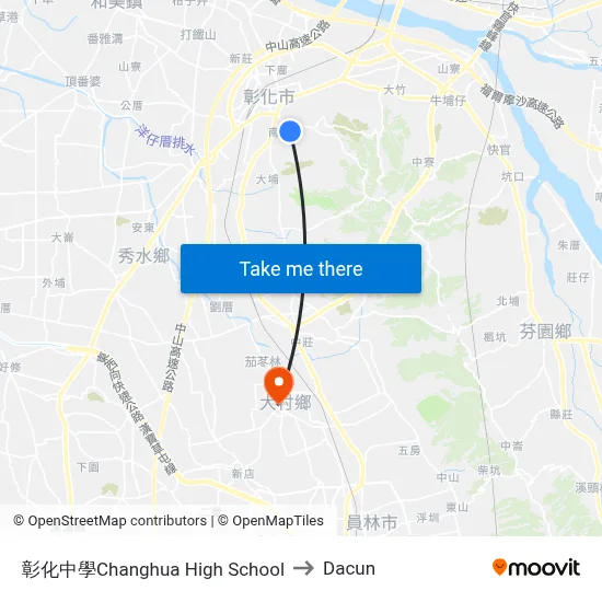 彰化中學Changhua High School to Dacun map