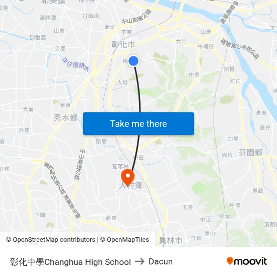彰化中學Changhua High School to Dacun map