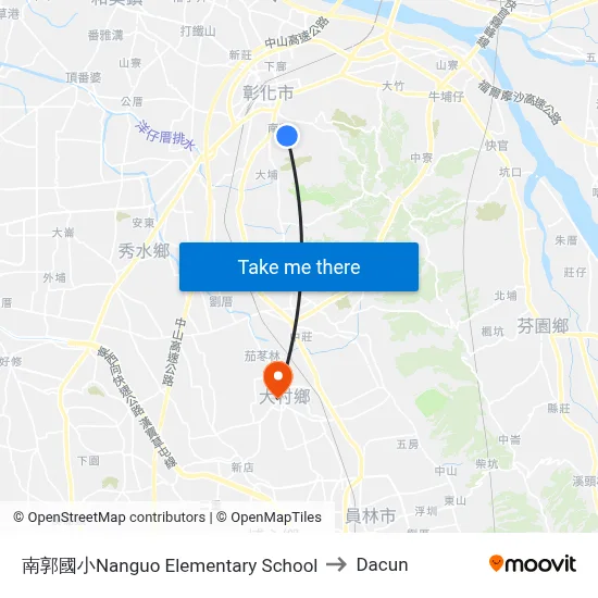 Nanguo Elementary School to Dacun map