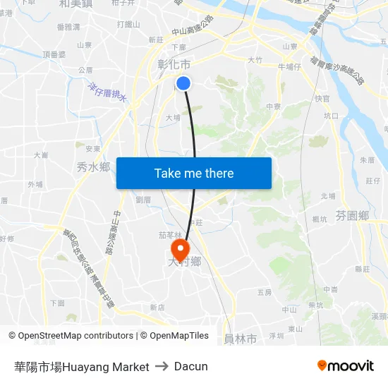 華陽市場Huayang Market to Dacun map