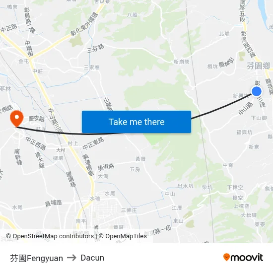 芬園Fengyuan to Dacun map