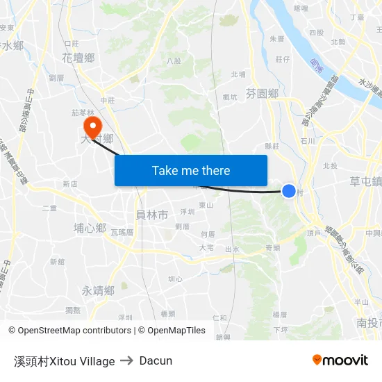 溪頭村Xitou Village to Dacun map