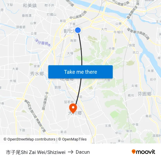 市子尾Shi Zai Wei/Shiziwei to Dacun map