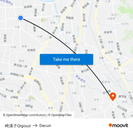 崎溝子Qigouzi to Dacun map