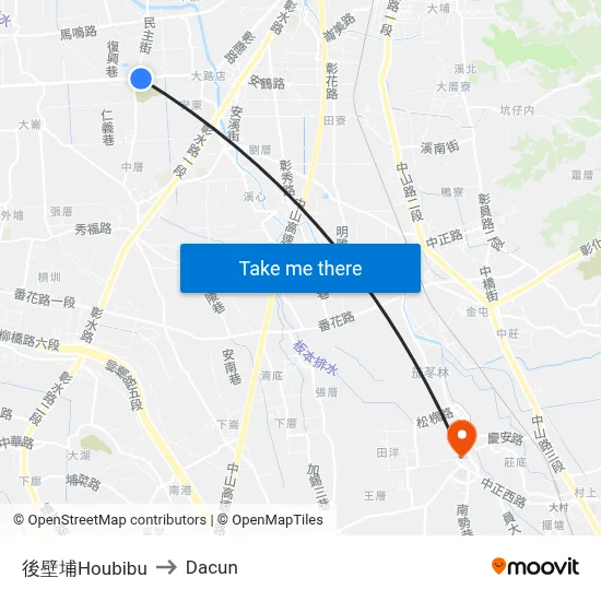 後壁埔Houbibu to Dacun map