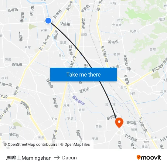 馬鳴山Mamingshan to Dacun map