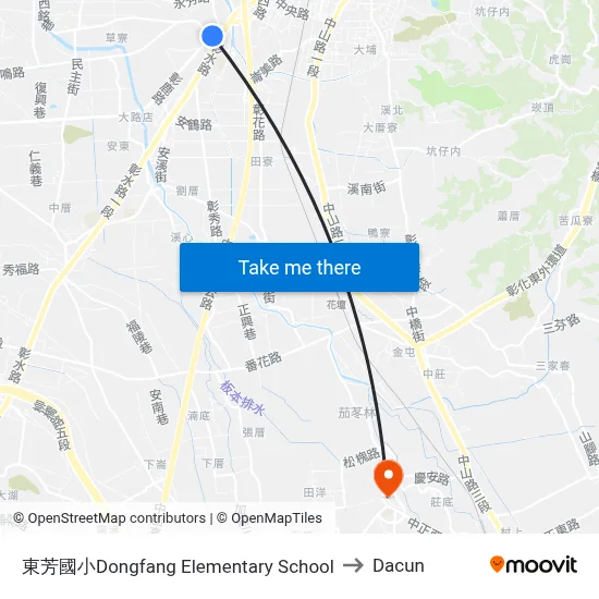 東芳國小Dongfang Elementary School to Dacun map