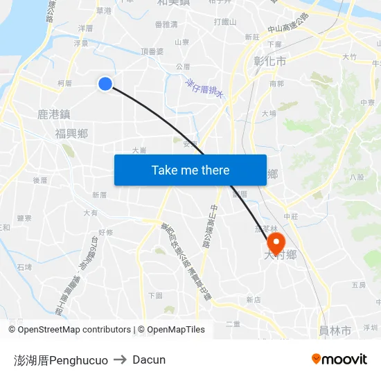 澎湖厝Penghucuo to Dacun map