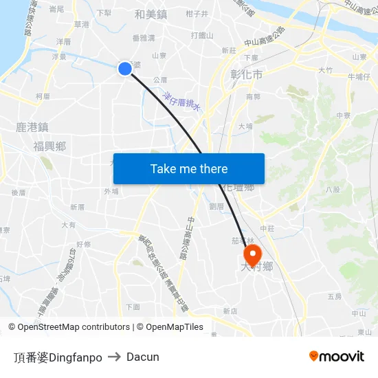 頂番婆Dingfanpo to Dacun map