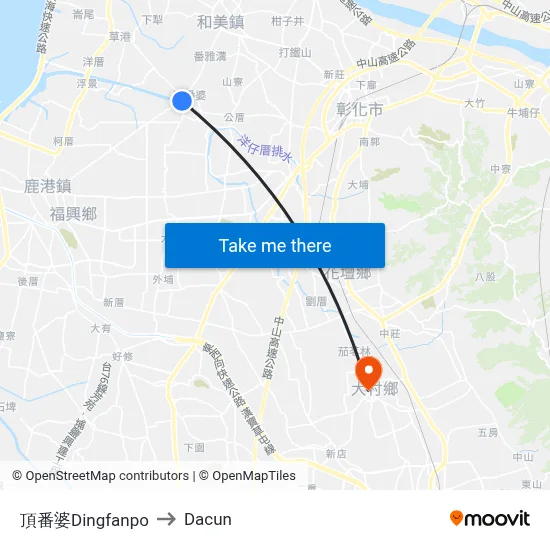 頂番婆Dingfanpo to Dacun map