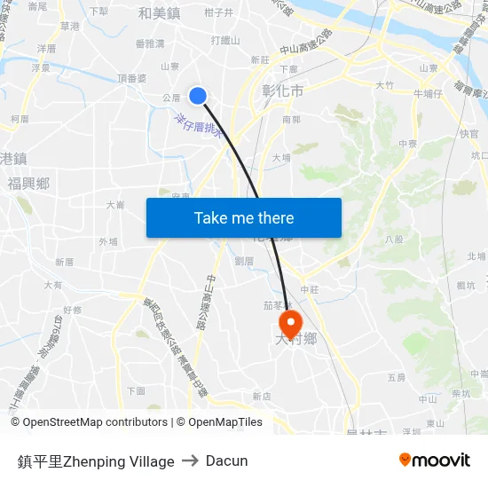 鎮平里Zhenping Village to Dacun map