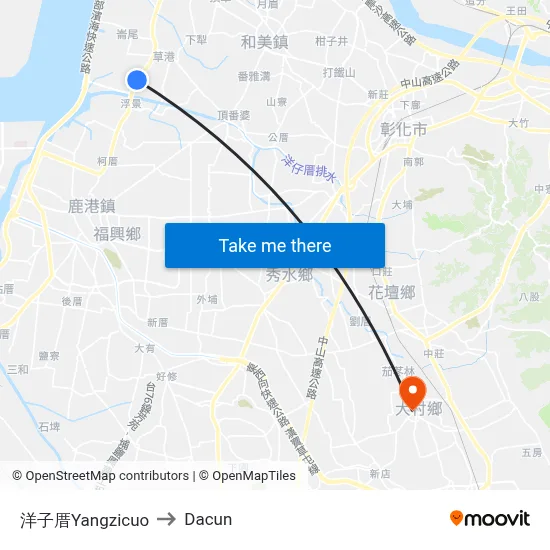 Yangzicuo to Dacun map