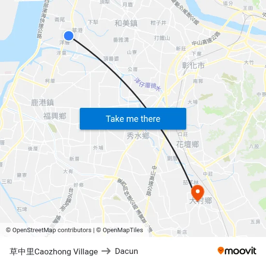 草中里Caozhong Village to Dacun map