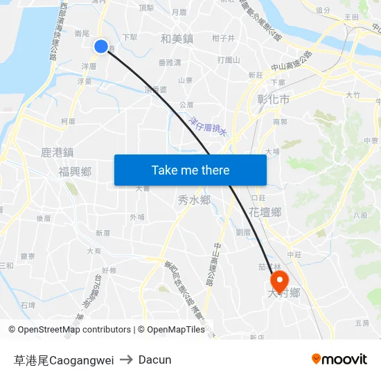 Caogangwei to Dacun map