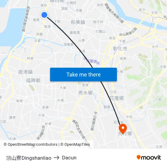 頂山寮Dingshanliao to Dacun map