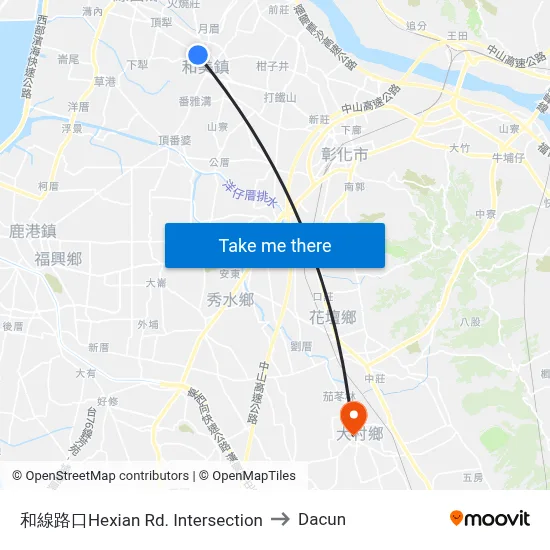 和線路口Hexian Rd. Intersection to Dacun map