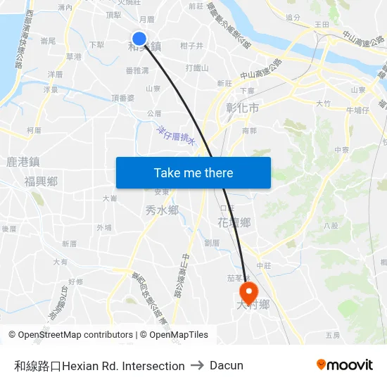 和線路口Hexian Rd. Intersection to Dacun map