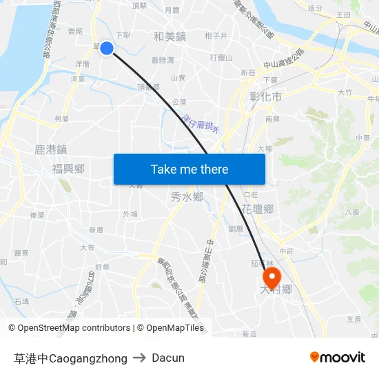 草港中Caogangzhong to Dacun map