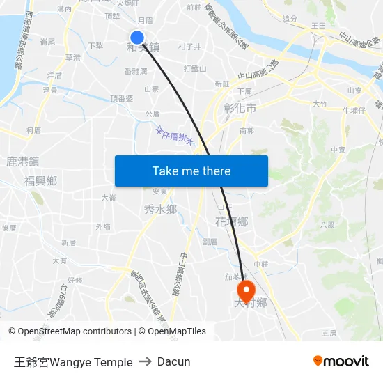 Wangye Temple to Dacun map