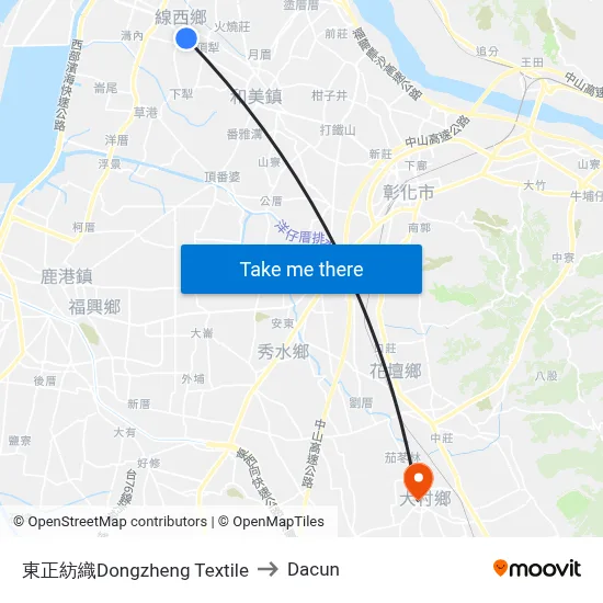 Dongzheng Textile to Dacun map