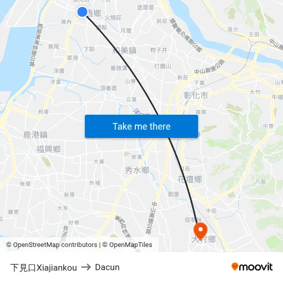 下見口Xiajiankou to Dacun map