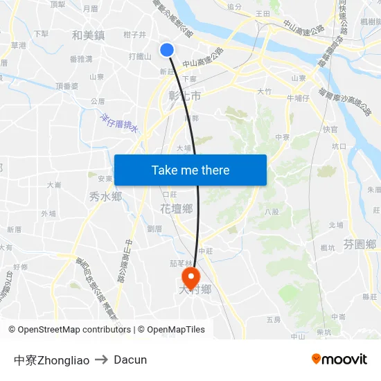 中寮Zhongliao to Dacun map