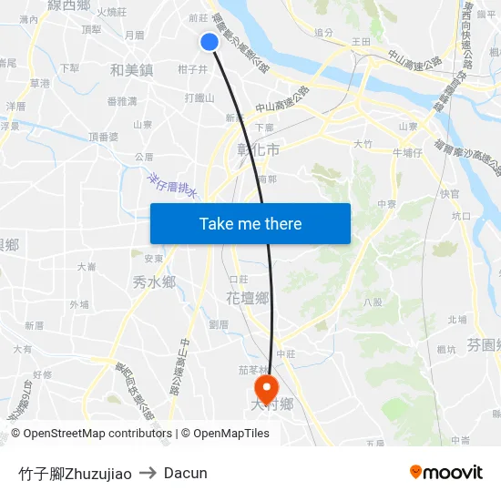 Zhuzujiao to Dacun map