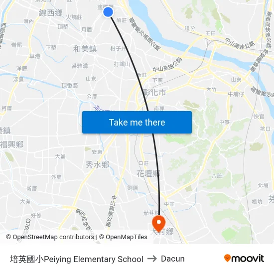 培英國小Peiying Elementary School to Dacun map