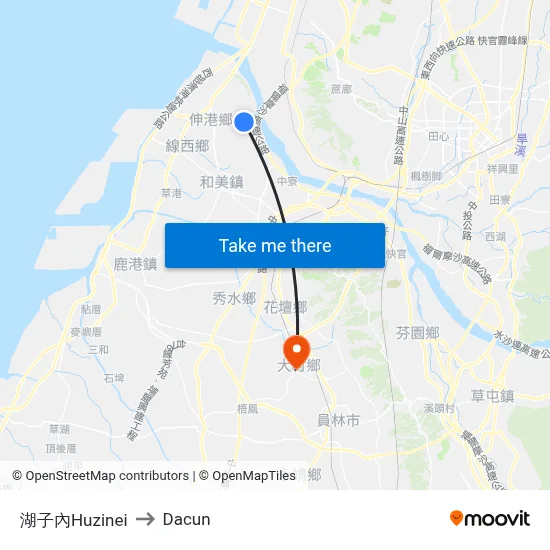 Huzinei to Dacun map